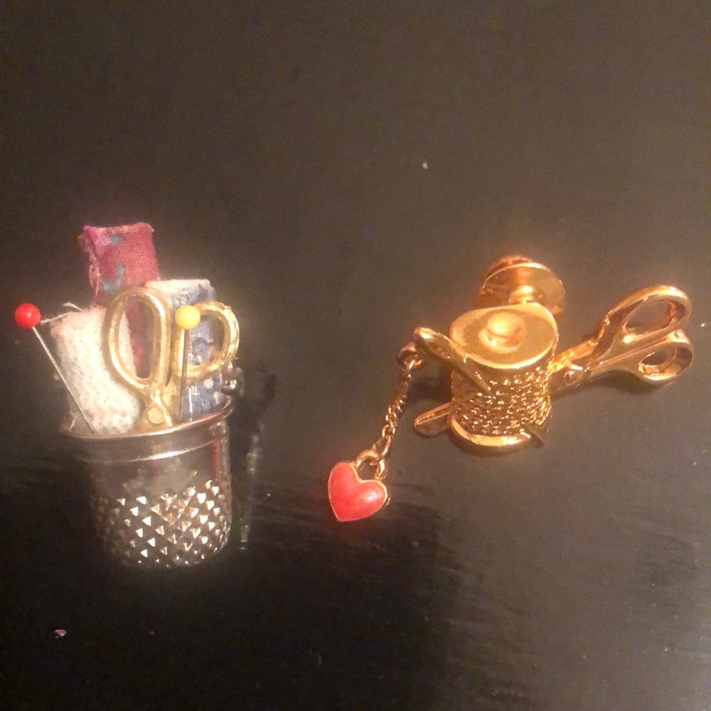 Two Vintage Brooches. Sewing Theme